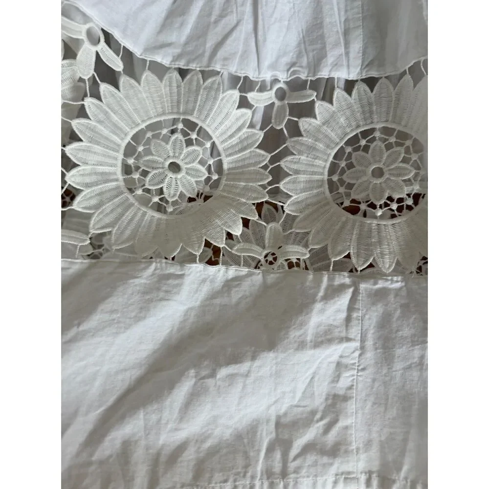 Ranees Halter Cotton Maxi Sundress White Gold Geometric Embroidery S/M NWOT - Picture 5 of 7